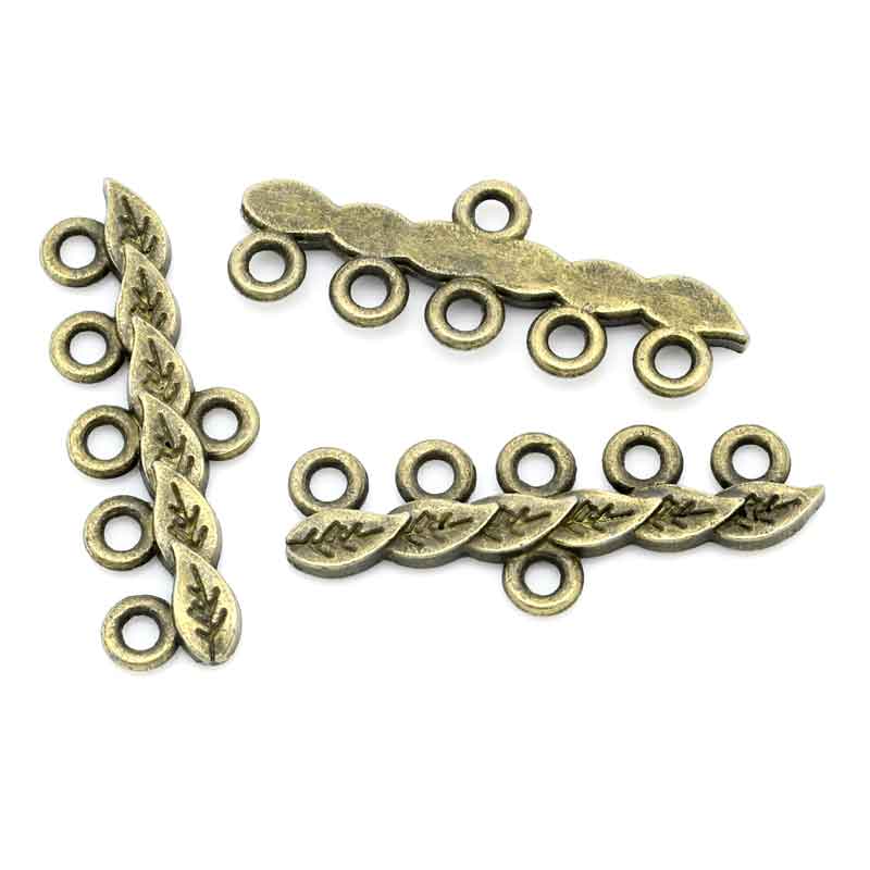 Immagine di Lega di Zinco Connettore Accessori Foglia Tono del Bronzo Foglia Disegno Colore Placcato 28mm x 10mm, 50 Pz
