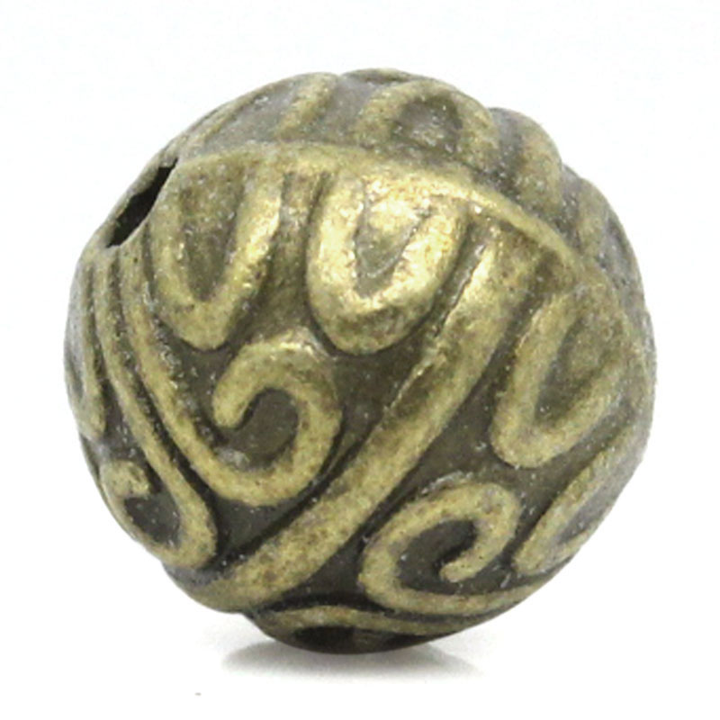 Immagine di Lega di Zinco Separatori Perline Palla Bronzo Antico Placcato Modello Disegno Circa 7mm Dia, Foro:Circa 1.0mm, 50 Pz