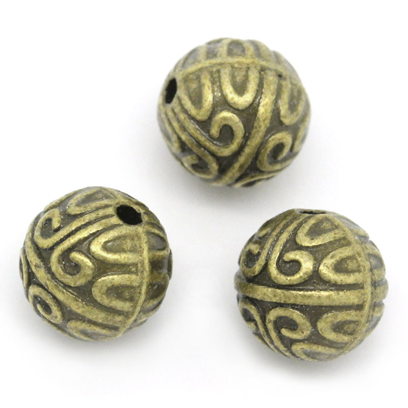 Immagine di Lega di Zinco Separatori Perline Palla Bronzo Antico Placcato Modello Disegno Circa 7mm Dia, Foro:Circa 1.0mm, 50 Pz
