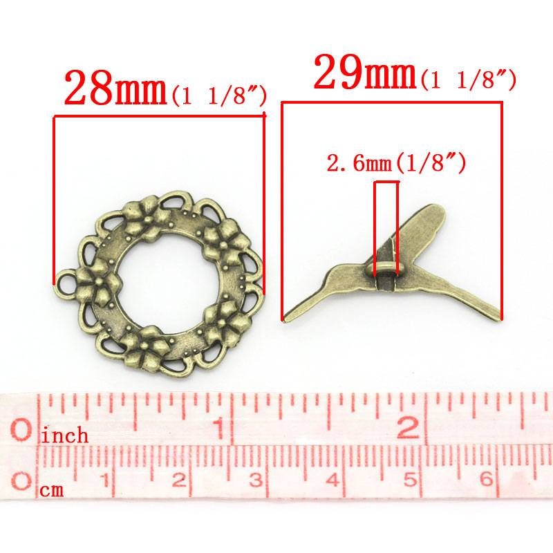 Imagen de Cierres de Palanca Aleación Hummingbird Pájaro , Tono Bronce Flor 28mm x 26mm 29mm x 18mm, 3 Juegos