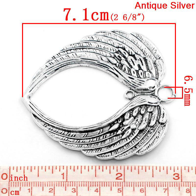 Imagen de 30 Unidades Zamak Conectores Dijes Colgantes Corazón Plata Antigua Ala Hueco 6.9cm x 6.6cm