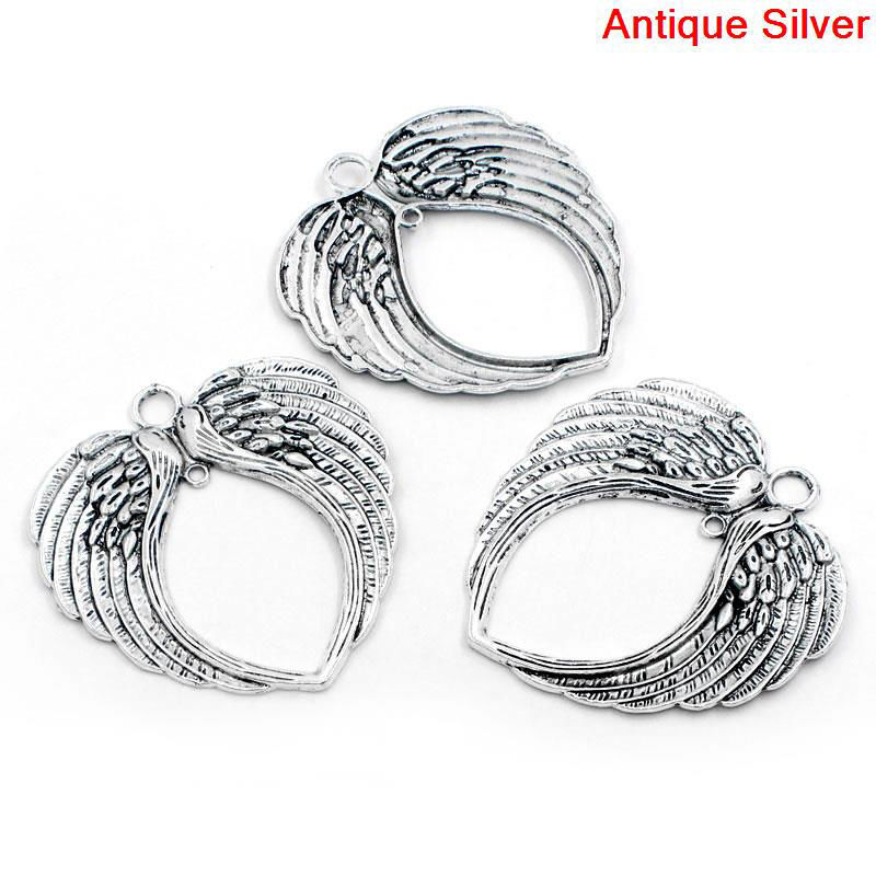 Imagen de 30 Unidades Zamak Conectores Dijes Colgantes Corazón Plata Antigua Ala Hueco 6.9cm x 6.6cm