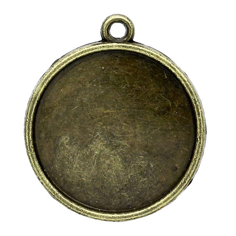 Picture of Zinc Based Alloy Cabochon Setting Pendants Round Disc Antique Bronze (Fits 20mm Dia.) 26mm x 23mm, 30 PCs