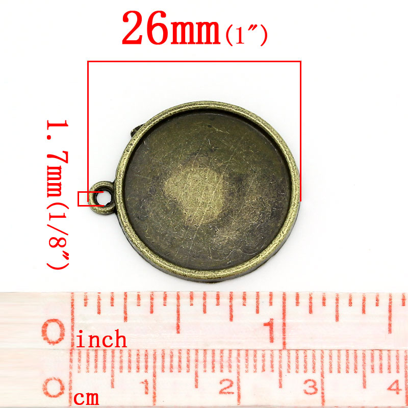 Picture of Zinc Based Alloy Cabochon Setting Pendants Round Disc Antique Bronze (Fits 20mm Dia.) 26mm x 23mm, 30 PCs