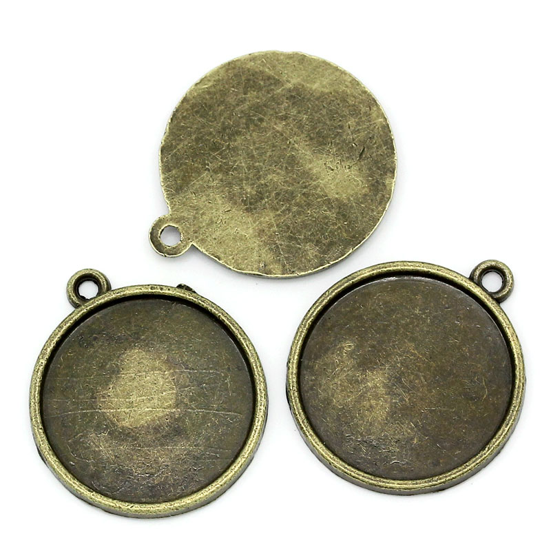 Picture of Zinc Based Alloy Cabochon Setting Pendants Round Disc Antique Bronze (Fits 20mm Dia.) 26mm x 23mm, 30 PCs