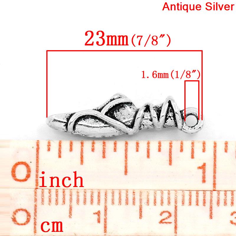 Bild von Zinklegierung Anhänger Ballettschuhe Antik Silber,mit Streifen Muster, 23.0mm x 7.0mm, 50 Stück 
