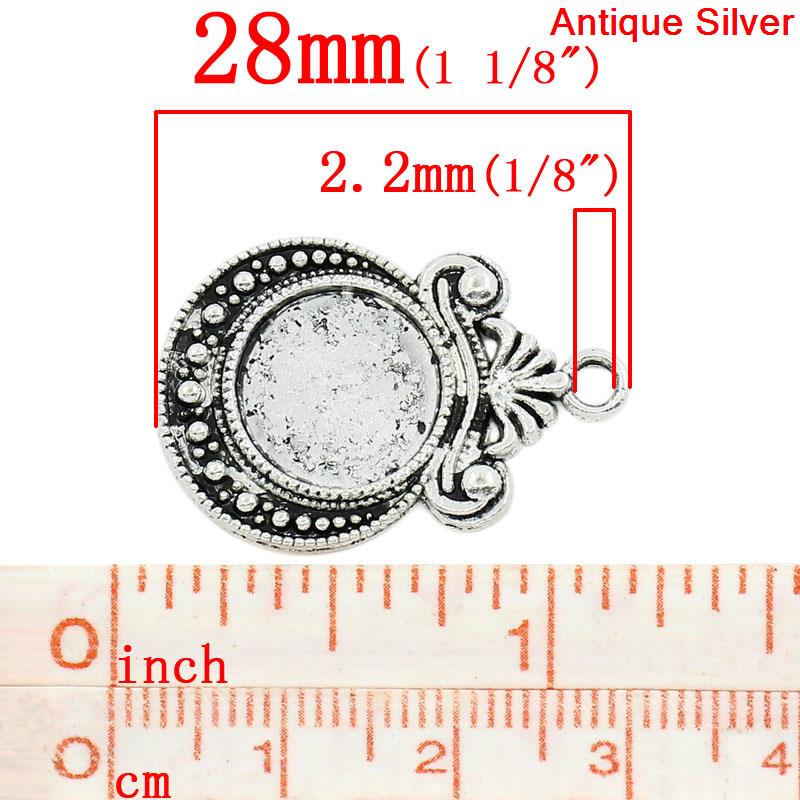 Bild von Zinklegierung Cabochon Fassung Anhänger Rund Antiksilber(für 12mm D) 28mm x 19mm 30 Stück