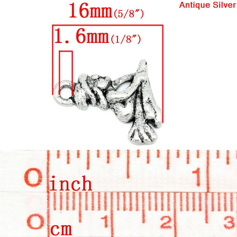 Bild von Zinklegierung Anhänger Halloween Hexe & Besen Antik Silber 16mm x 14mm, 100 Stück