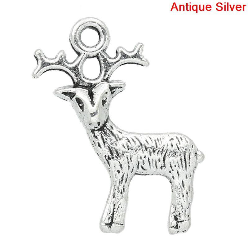 Bild von Zinklegierung Charm Anhänger Hirsch Tier Antik Silber 24mm x 19mm, 50 Stücke