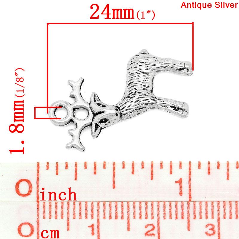 Bild von Zinklegierung Charm Anhänger Hirsch Tier Antik Silber 24mm x 19mm, 50 Stücke