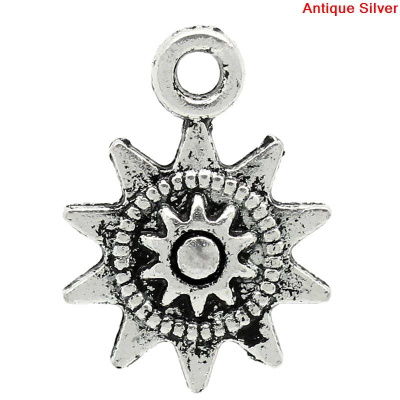 Imagen de Colgantes Aleación del Metal Del Zinc de Sol,Sol    Plata Antigua Rhinestone 17.0mm x 13.0mm, 50 Unidades 