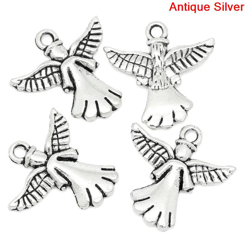 Imagen de Colgantes Aleación del Metal Del Zinc de Ángel Plata Antigua Rhinestone 20.0mm x 20.0mm, 50 Unidades 