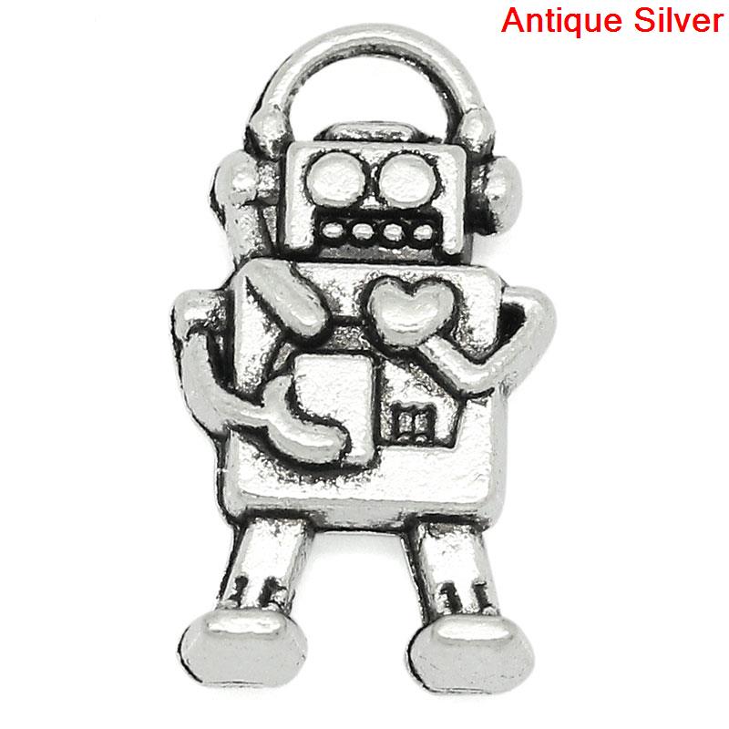 亜鉛合金 チャームペンダント ロボット 銀古美 17.0mm x 10.0mm、 50 PCs  の画像