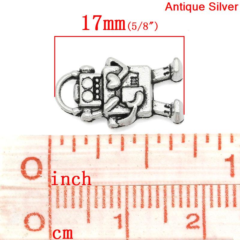亜鉛合金 チャームペンダント ロボット 銀古美 17.0mm x 10.0mm、 50 PCs  の画像