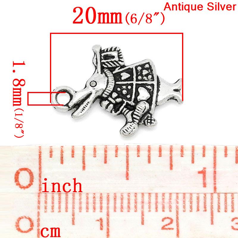 Picture of Zinc Based Alloy Easter Charms White Rabbit Animal Antique Silver Heart Bugle Carved 20mm(6/8") x 15mm(5/8"), 50 PCs