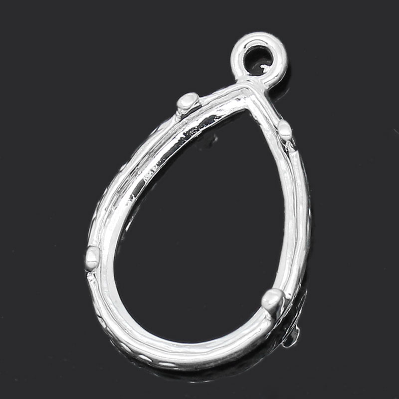 Picture of Brass Cabochon Setting Pendants Teardrop Silver Plated (Fits 14mm x 10mm) 19mm x 12mm( 6/8"x 4/8")-18mm x 12mm( 6/8"x 4/8"), 10 PCs