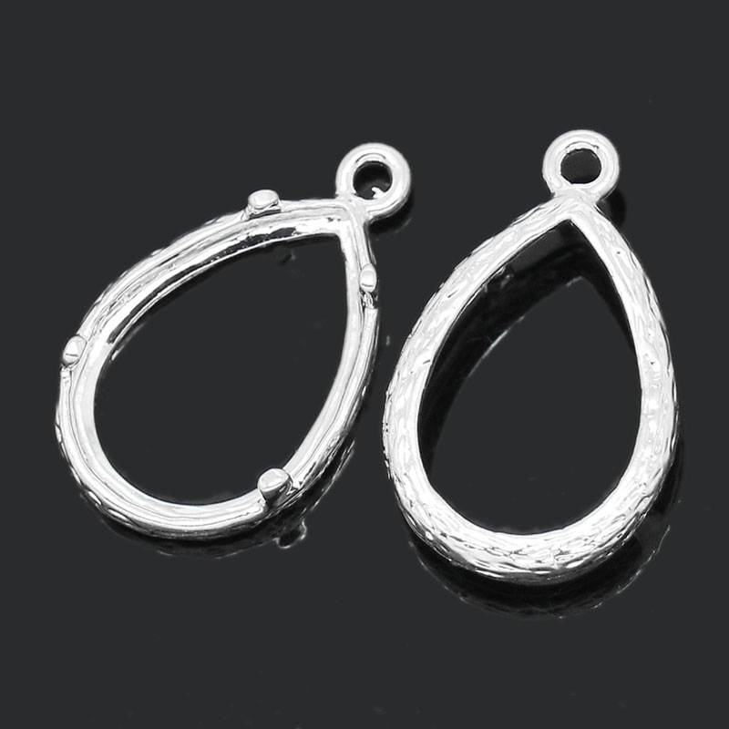 Picture of Brass Cabochon Setting Pendants Teardrop Silver Plated (Fits 14mm x 10mm) 19mm x 12mm( 6/8"x 4/8")-18mm x 12mm( 6/8"x 4/8"), 10 PCs