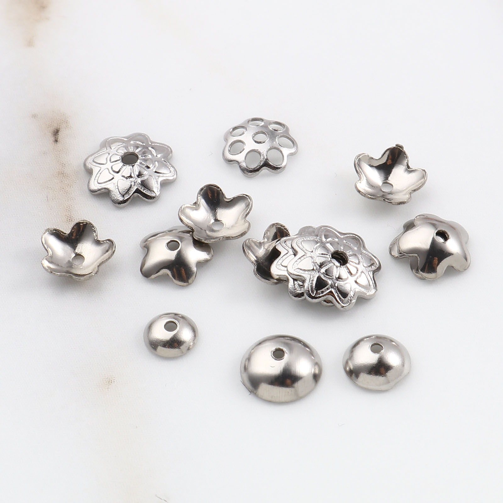 Imagen de 304 Acero Inoxidable Tapón de cuentas Ronda Tono de Plata 8mm 5mm Dia, 50 Unidades