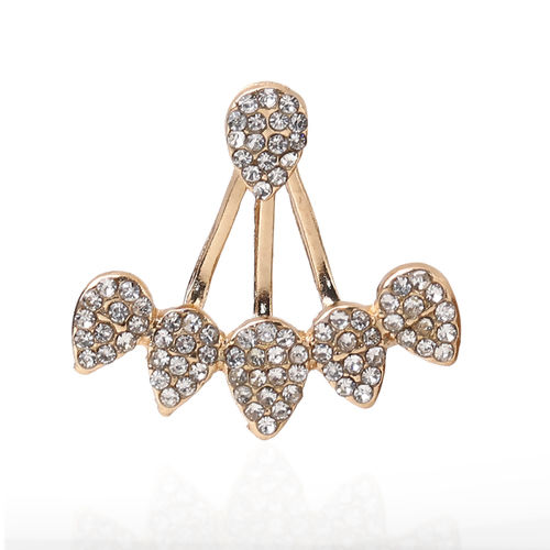 Imagen de Acrílico Ear Jacket Stud Pendientes Chapado en Oro Gota Transparente Rhinestone 24mm x 22mm, Post/ Wire: (20 gauge), 1 Unidad