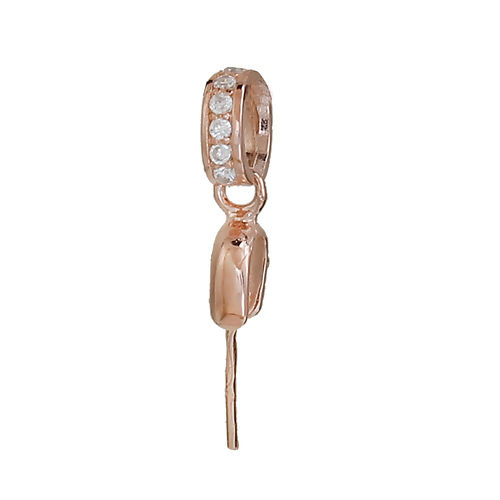 Imagen de Plata de Ley Pellizque Fianzas Clip Óvalo Oro Rosa Transparente Rhinestone 12mm x 5mm, 1 Unidad