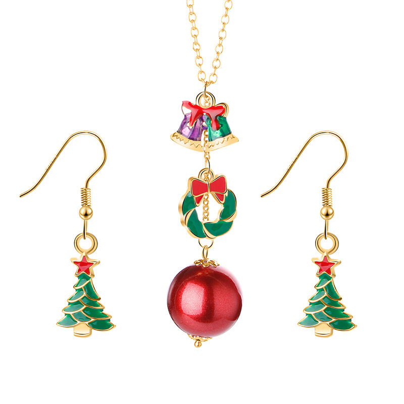Bild von Schmuck Halskette Ohrringe Set Vergoldet Bunt Weihnachten Weihnachtskranz Weihnachten Weihnachtsbaum Emaille 50cm lang, 1 Set