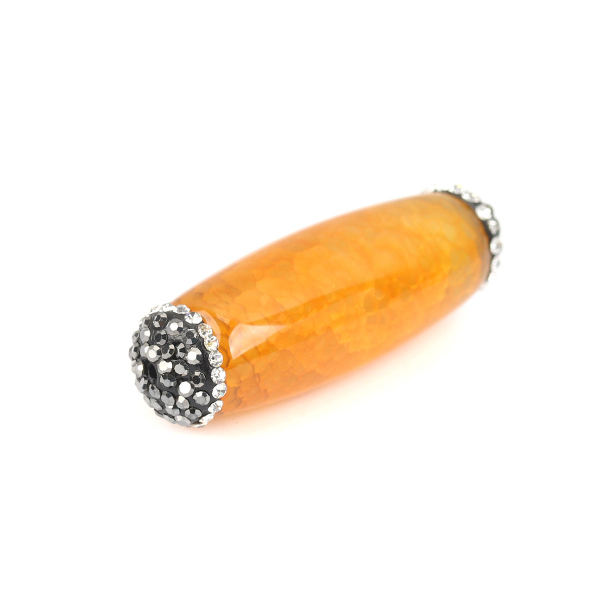 Picture of (Grade A) Agate ( Natural ) Beads Cylinder Brown Yellow Black & Clear Rhinestone About 4.8cm x 1.3cm, Hole: Approx 1.6mm, 1 Piece