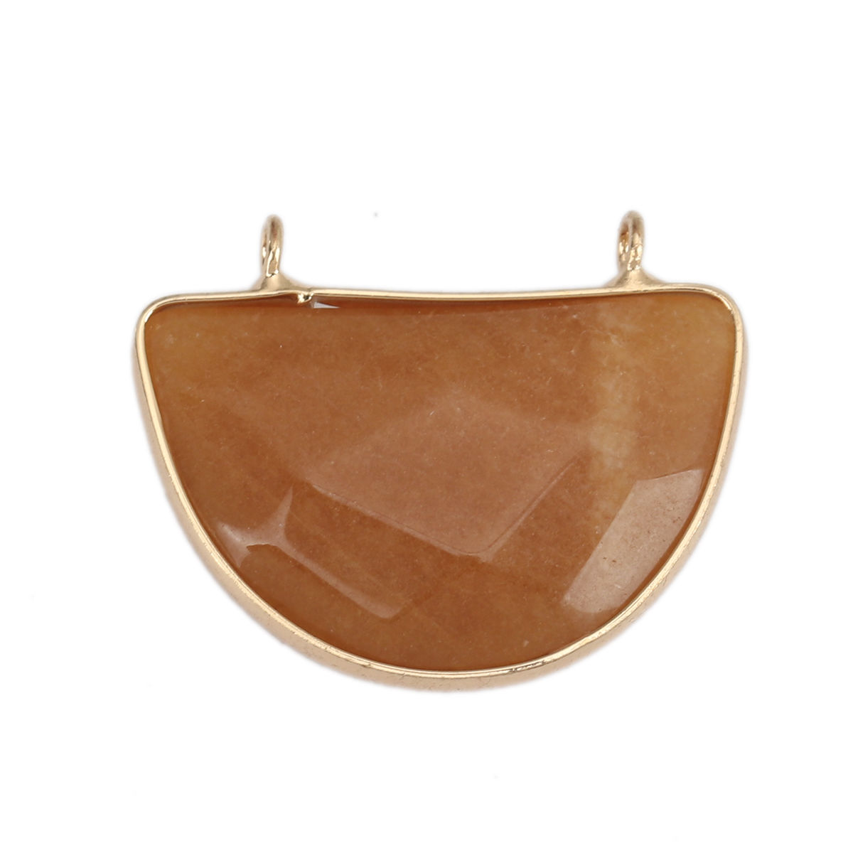 Picture of (Grade B) Stone ( Natural ) Pendants Brown Yellow Half Round 3.2cm x 2.6cm, 1 Piece