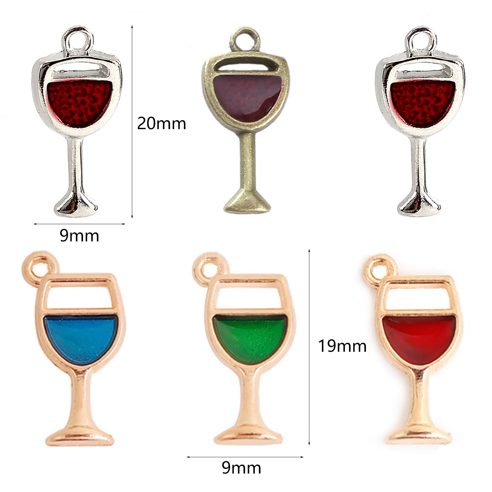 Immagine di Lega di Zinco Charms Bicchiere da vino Oro Placcato Blu Smalto 19mm x 9mm , 20 Pz