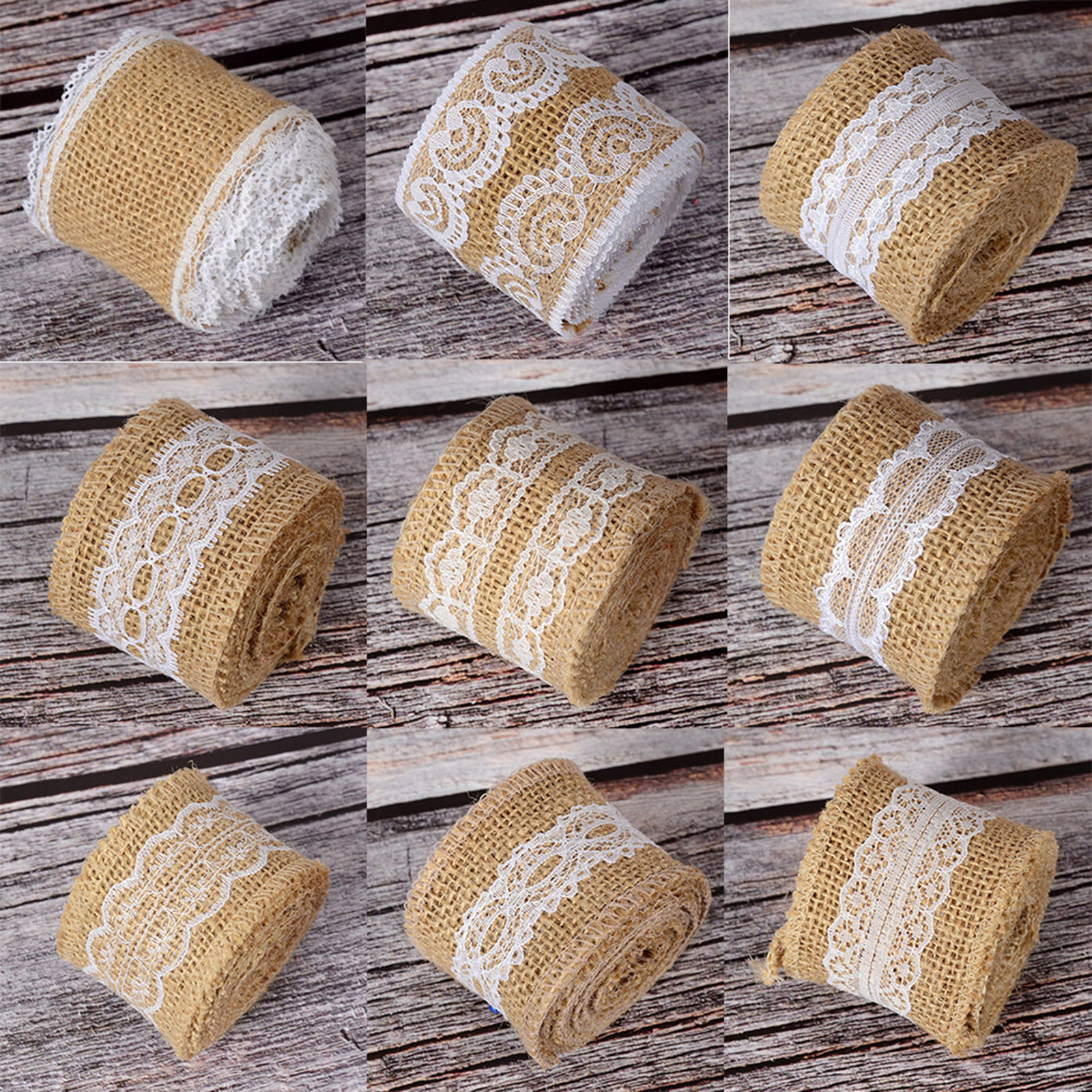 Picture of Jute Satin Ribbon Light Brown Lace 5cm(2"), 1 Roll (Approx 2 M/Roll)