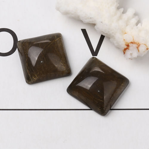 Picture of Resin Dome Seals Cabochon Square Black Drawbench 20mm( 6/8") x 20mm( 6/8"), 10 PCs