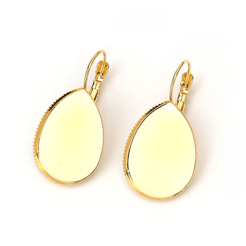 Imagen de Latón Clip de oreja Gota Chapado en Oro Base Camafeo (Fits 25mmx18mm) 37mm x 20mm, Post/ Wire Size: (19 gauge), 10 Unidades