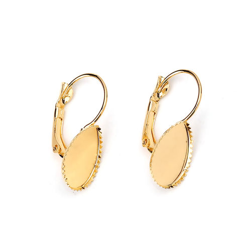 Picture of Brass Lever Back Clips Earrings Drop Gold Plated Cabochon Settings (Fits 14mmx10mm) 29mm x11mm(1 1/8" x 3/8") - 26mm x11mm(1" x 3/8"), Post/ Wire Size: (20 gauge), 10 PCs
