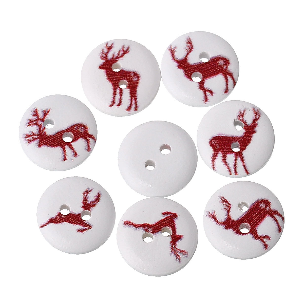 Picture of Natural Wood Sewing Buttons Scrapbooking 2 Holes Round Red At Random Christmas Reindeer Pattern 15mm( 5/8") Dia, 100 PCs