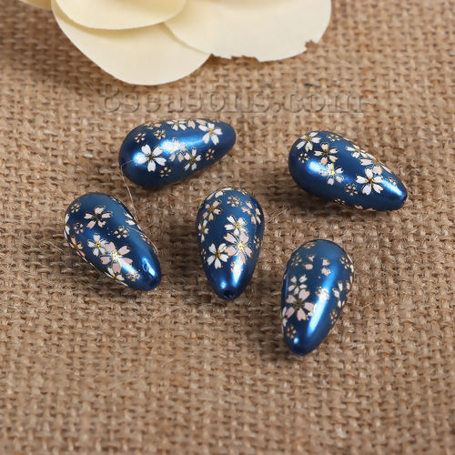 Picture of Acrylic Spacer Japan Painting Vintage Japanese Tensha Beads Drop Sakura Flower Royal & About 