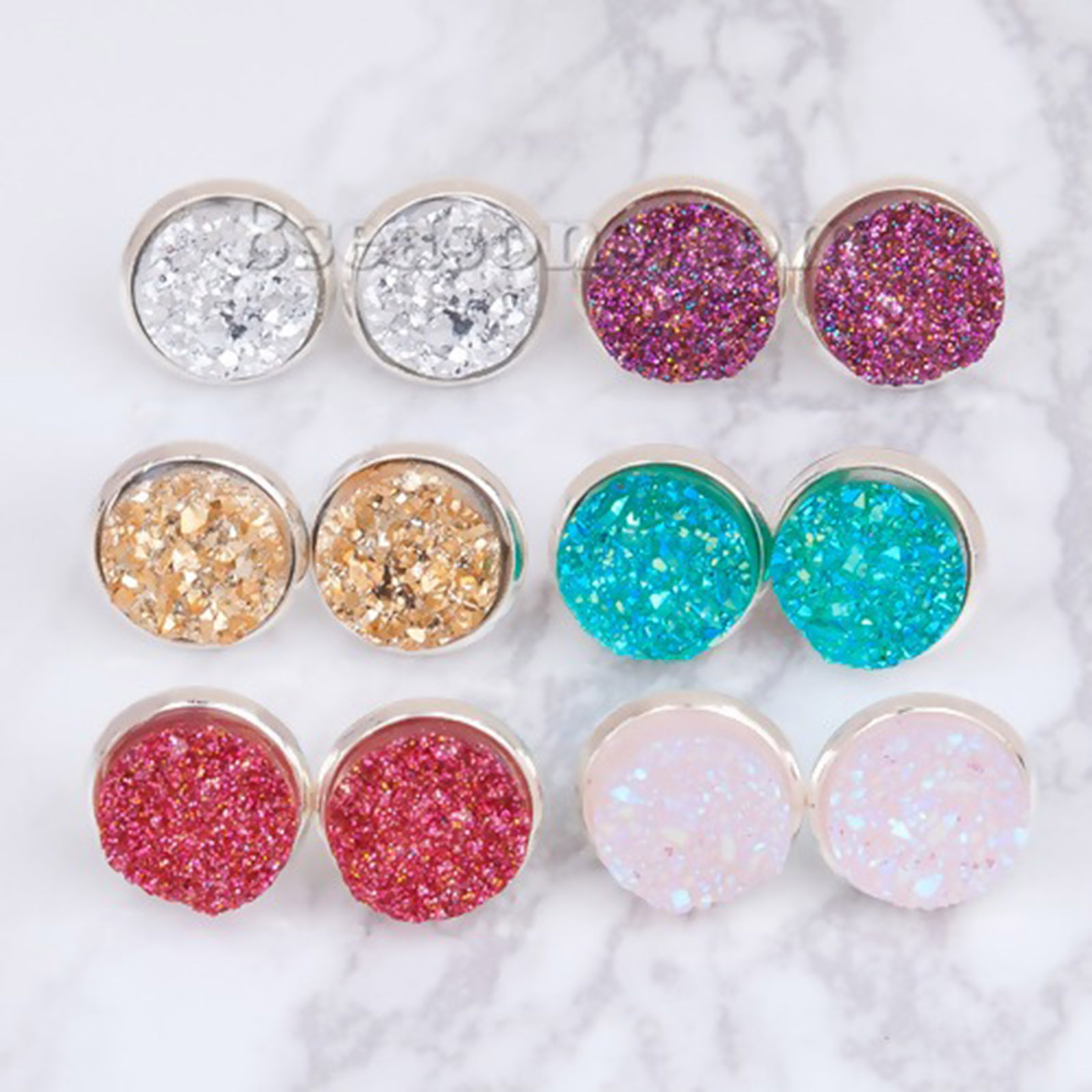 Picture of Copper Druzy/ Drusy Ear Post Stud Earrings Round Royal W/ Stoppers 