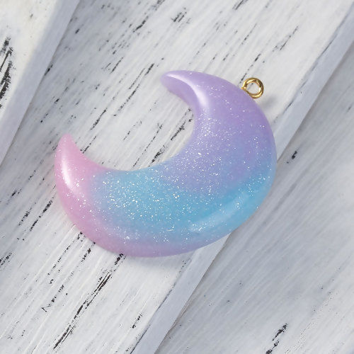 Picture of Resin Pendants Half Moon Glitter 