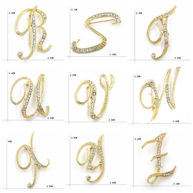 Picture of Pin Brooches Capital Alphabet/ Letter Gold Plated Clear Rhinestone 1 Piece