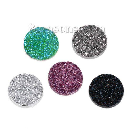 Изображение Druzy Смола Газоплотный крепежный Кабошон Круглые Смешанный 18мм  диаметр, 20 ШТ