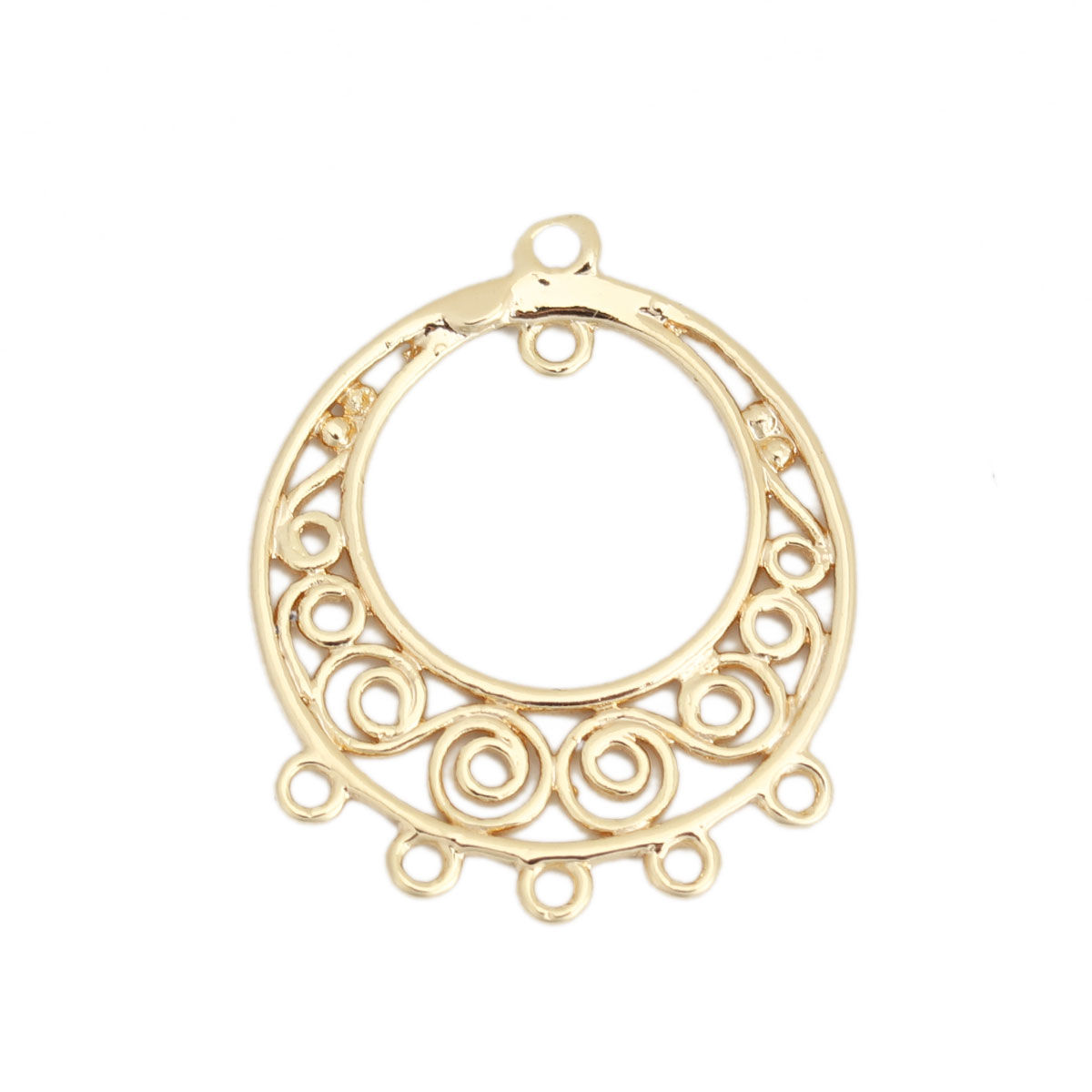 Imagen de Latón Conectores de Araña Ronda 18K Oro Real Chapado Filigrana 24mm x 19mm, 10 Unidades