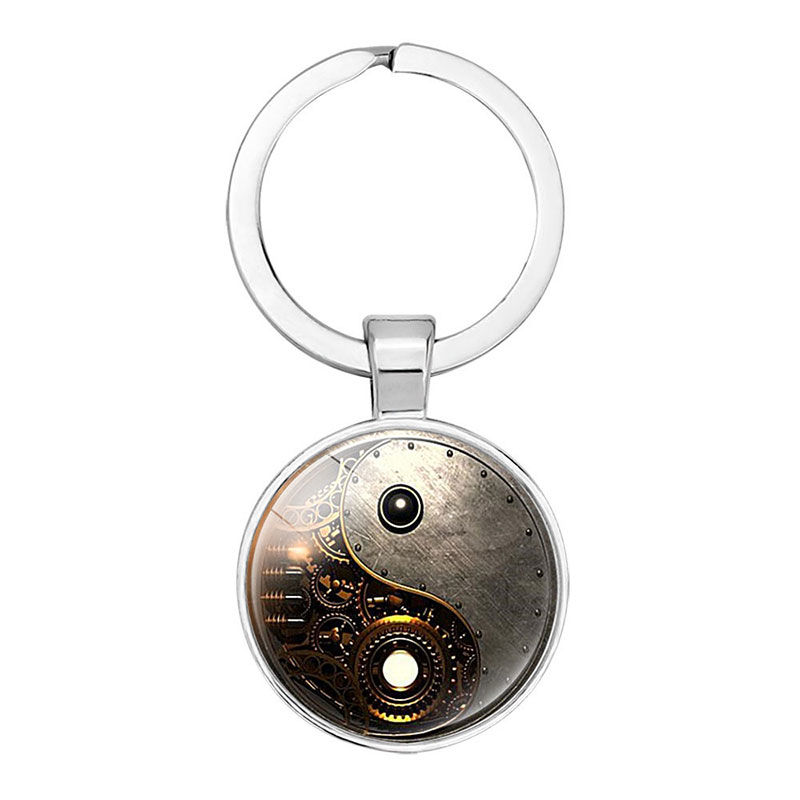 Picture of Yin and yang Taiji cat footprints personalized time gem key ring pendant