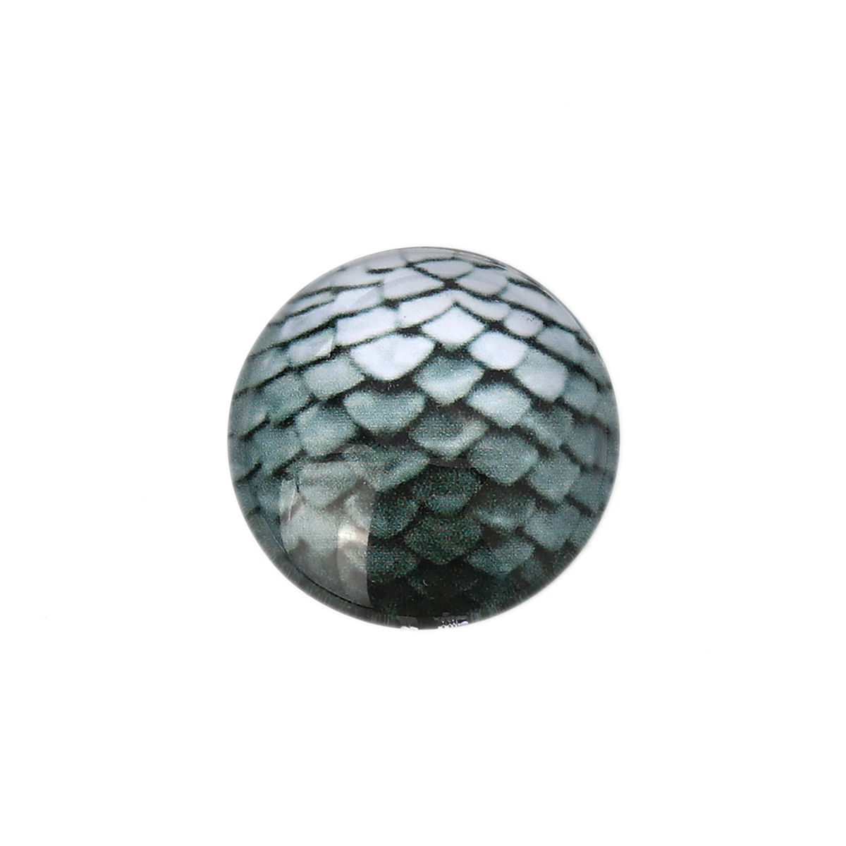 Picture of Glass Dome Seals Cabochon Round Flatback Sage Green Fish Scale Pattern 20mm( 6/8") Dia, 30 PCs