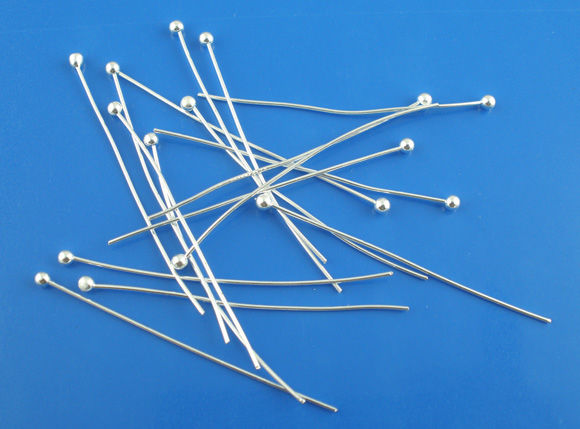 Picture of Brass Ball Head Pins Silver Plated 25mm(1") long, 0.5mm (24 gauge), 500 PCs