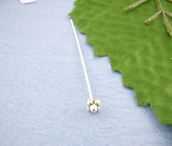 Imagen de Alfileres de cabeza de bola Aleación del Metal Del Zinc de Plata Antigua,5.2cm de longitud 0.7mm (21 gauge), 30 Unidades