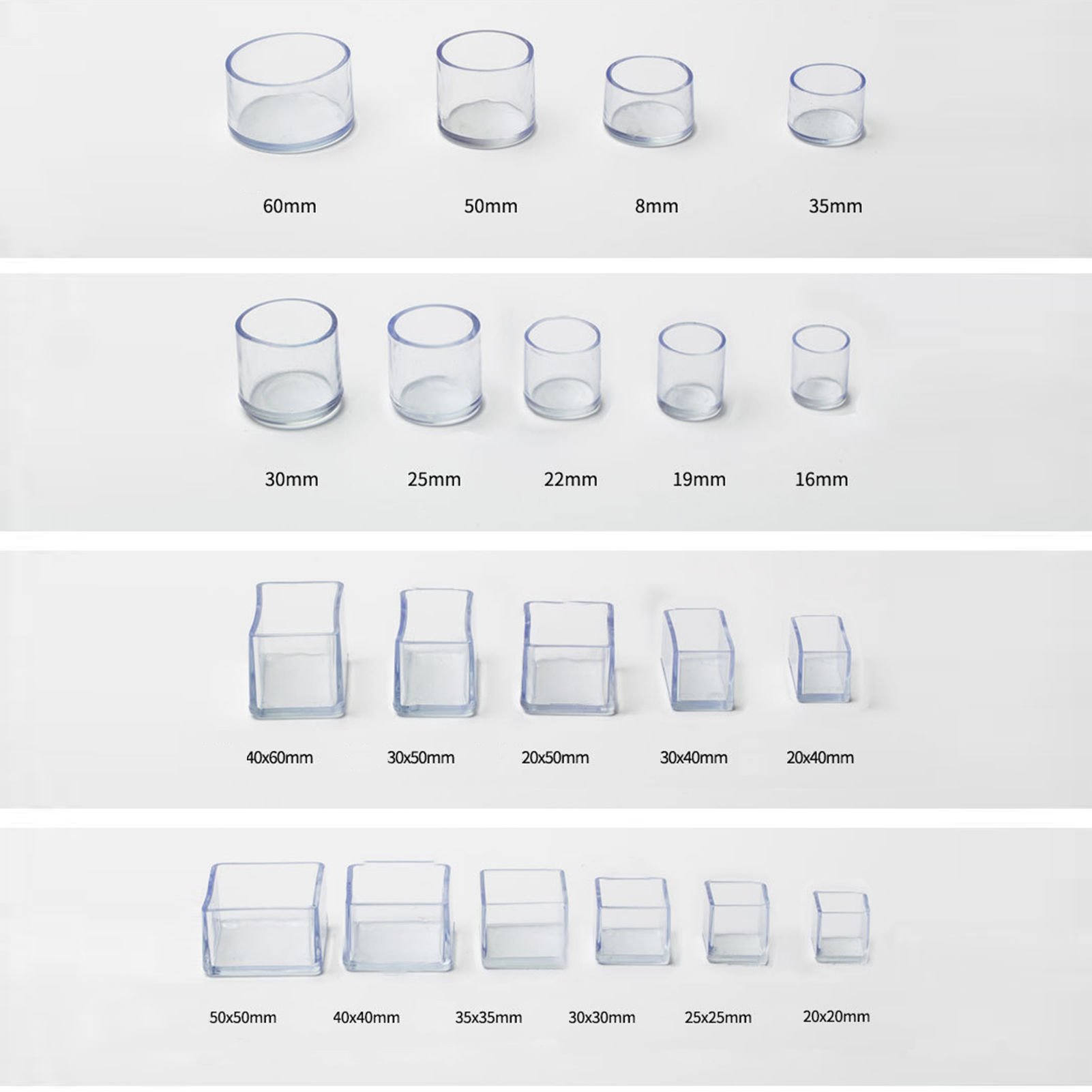 Picture of Style1 4Pcs Transparent PVC Round/square Chair Leg Furniture Table Chair Leg Floor Feet Cap Cover Protector 25 sizes