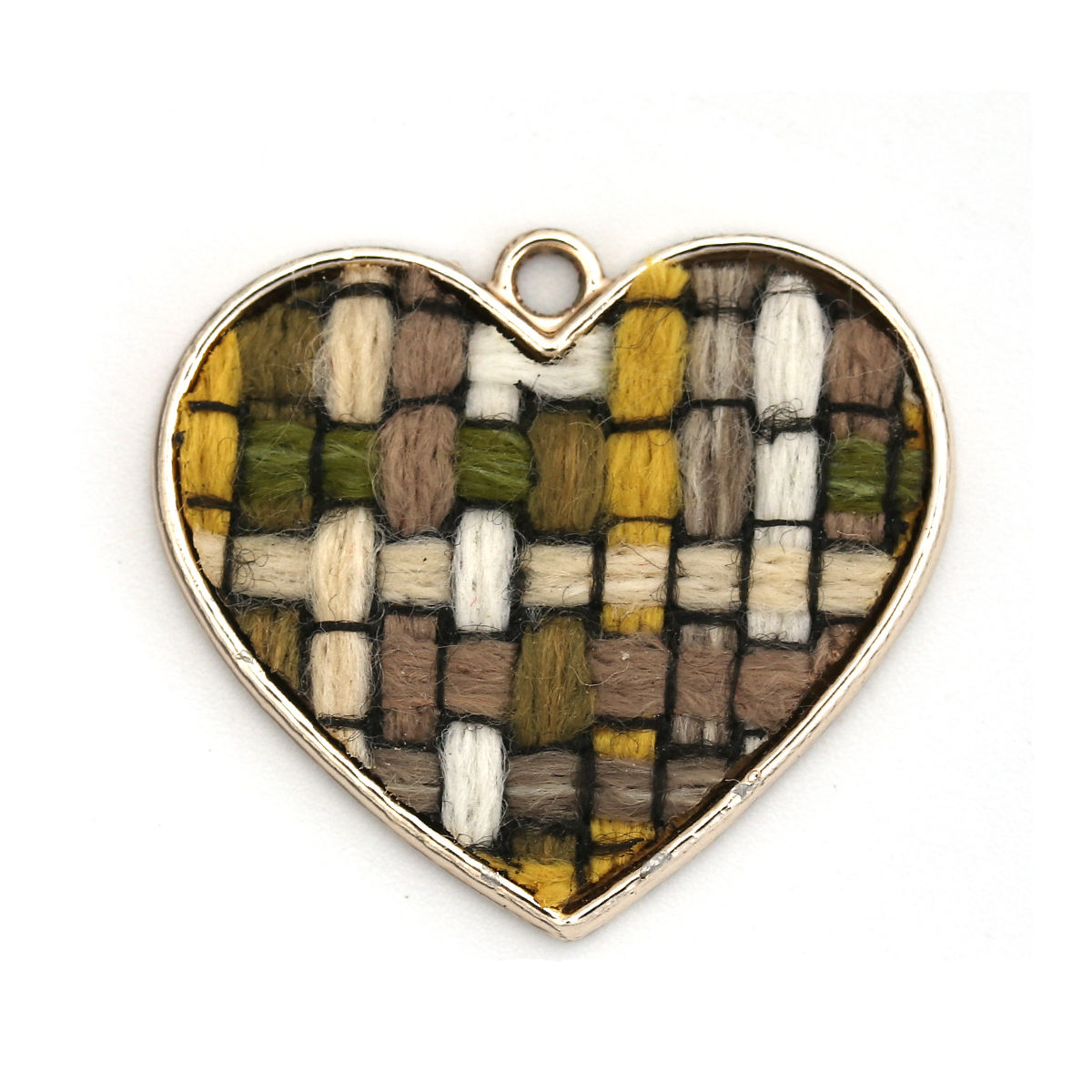 Picture of Zinc Based Alloy Charms Heart Light Golden Multicolor Grid Checker 28mm(1 1/8") x 25mm(1"), 10 PCs