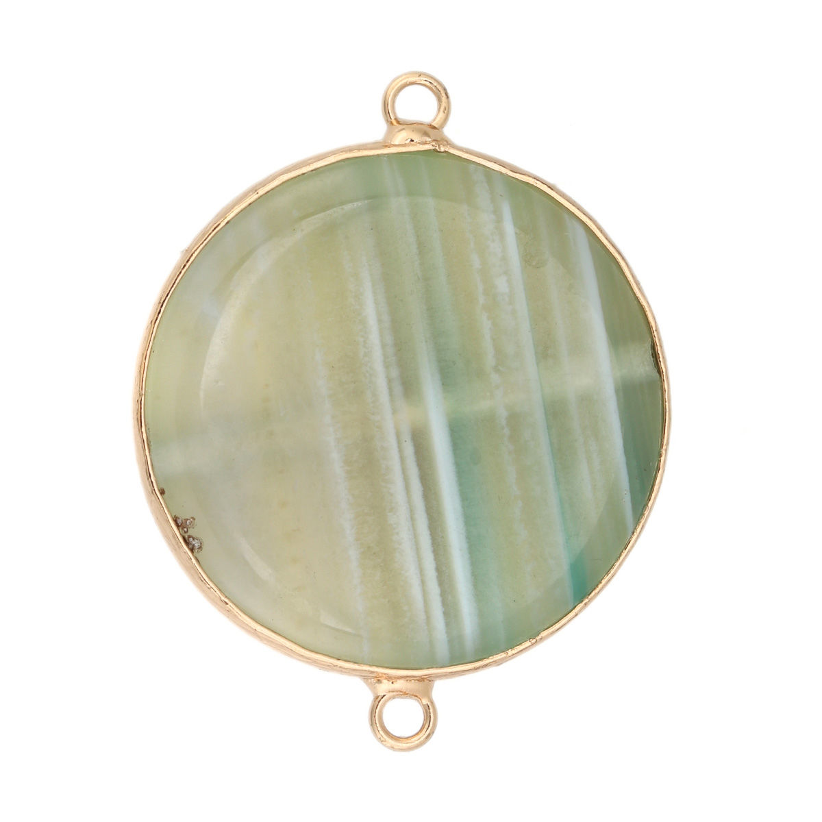 Imagen de (Grado A) Ágata ( Natural ) Conectores Ronda Chapado en Oro Verde Claro 3.9cm x 3cm, 1 Unidad