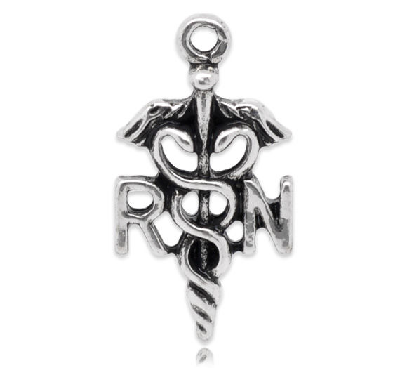Picture of Zinc Based Alloy Charms Medical Symbol Caduceus Antique Silver Color 20mm( 6/8") x 11mm( 3/8"), 50 PCs
