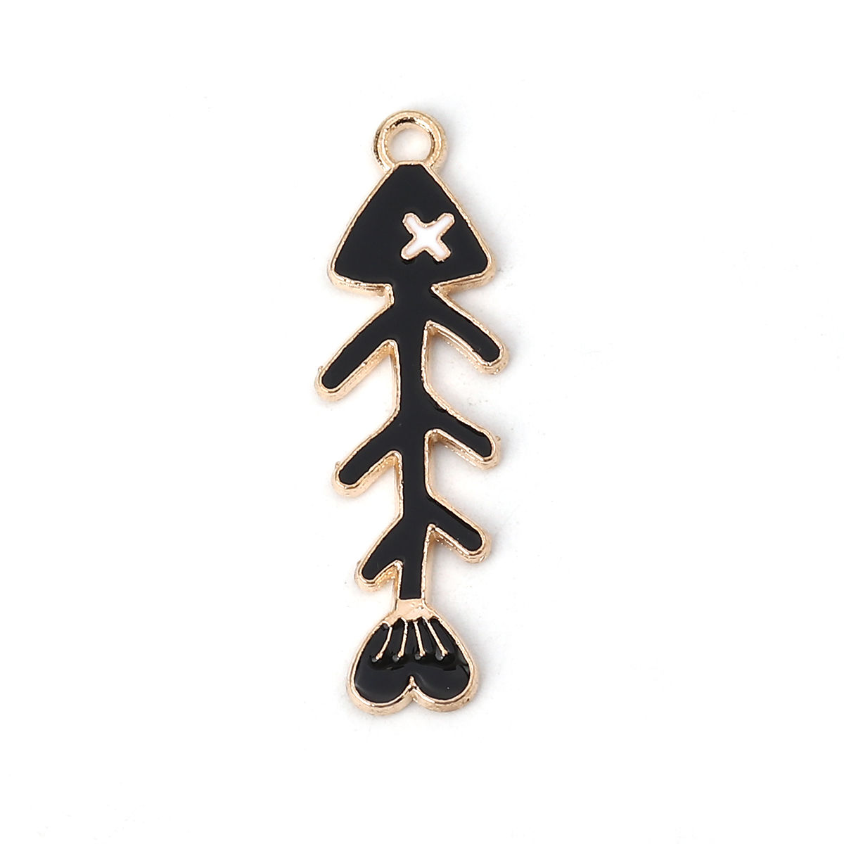 Imagen de Zamak Joyería del océano Colgantes Huesos de pescado Chapado en Oro Negro Esmalte 35mm x 11mm, 20 Unidades