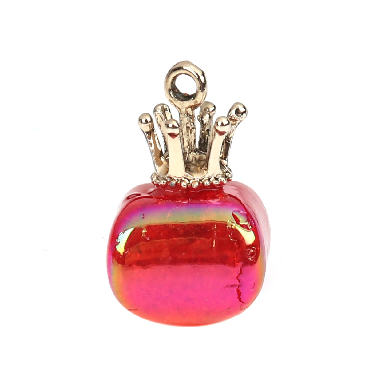 Изображение Смола+Пластик AB Цвета Северное Сияние Подвески Квадратные Позолоченный Фуксия Корона 23мм x 14мм, 2 ШТ