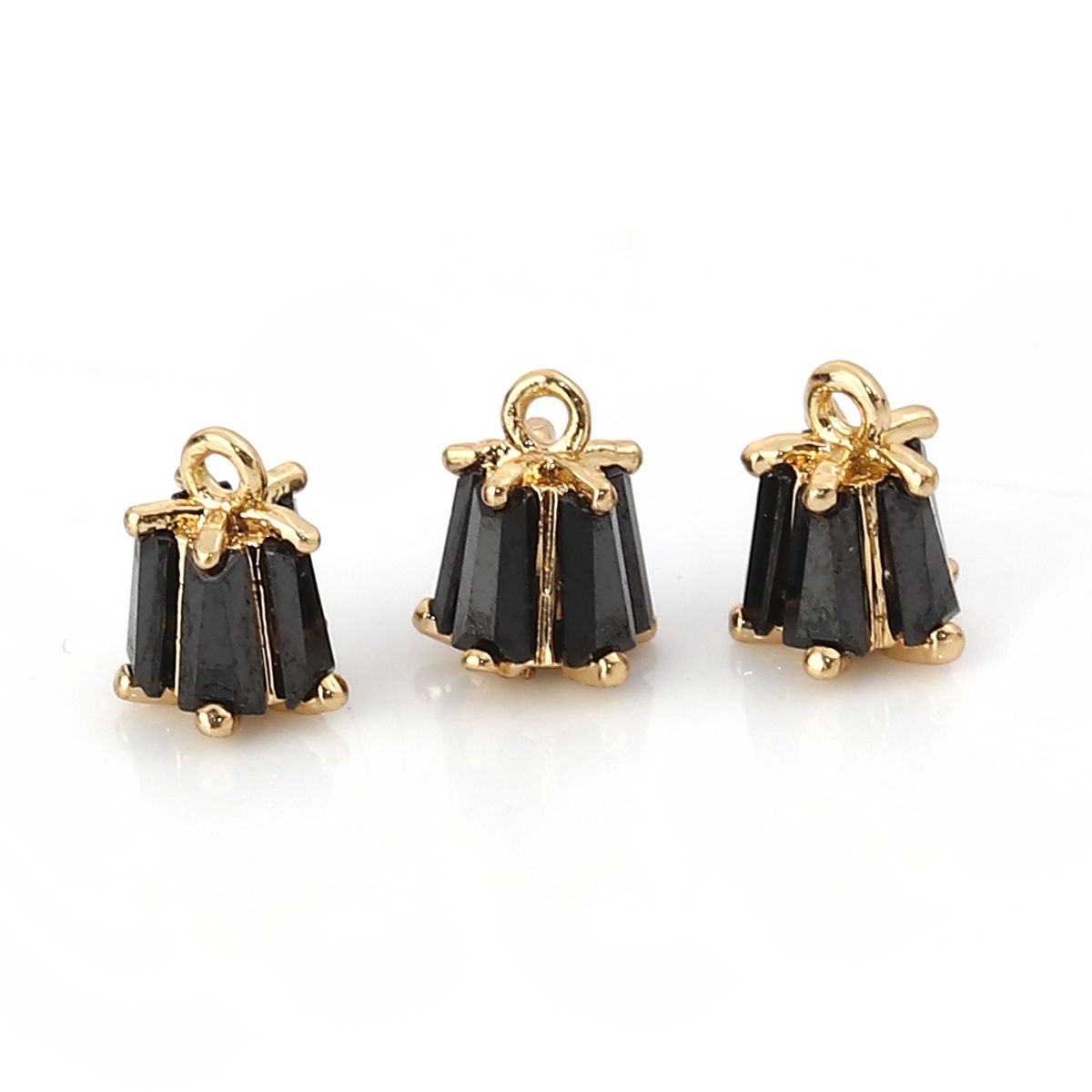 Imagen de Latón+ Circón Artificial Colgantes Charms Flor Chapado en Oro Negro Rectángulo 7mm x 5mm, 2 Unidades
